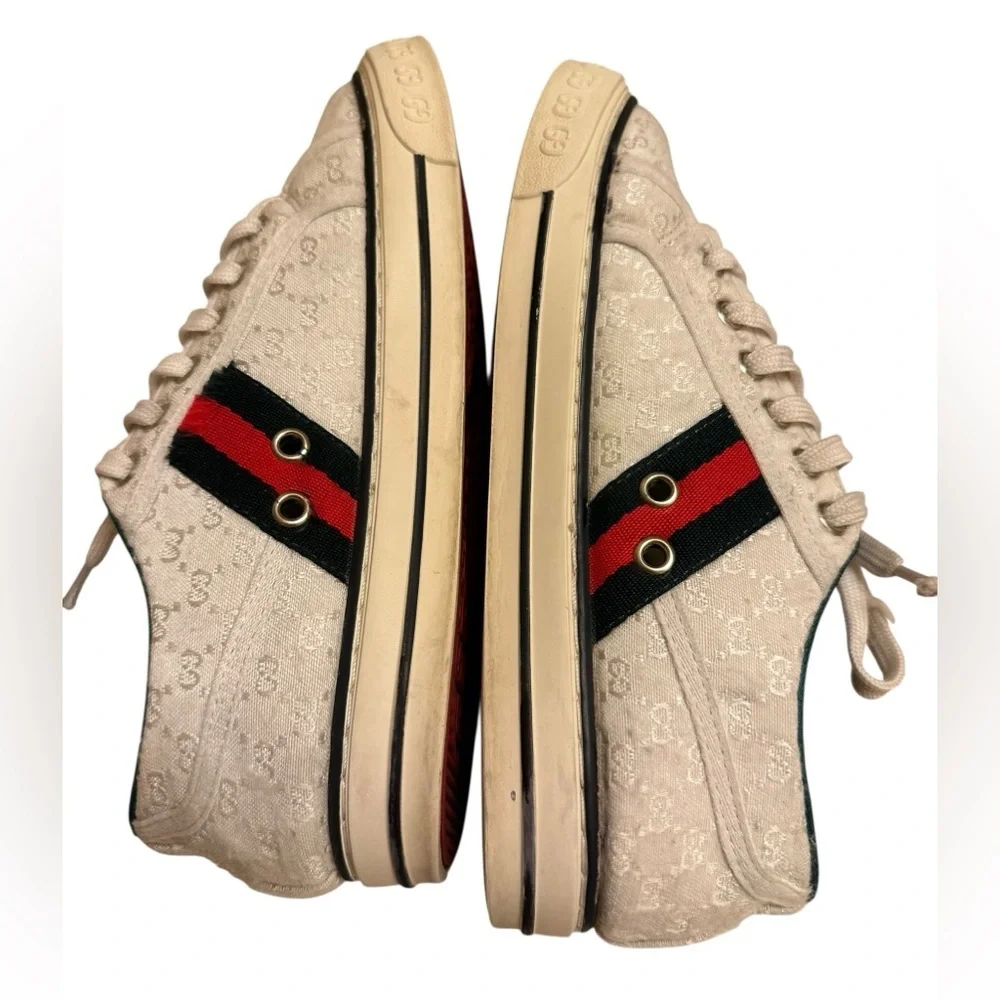 Vintage Gucci Beige tennis 1977 classic monogram Sneakers size 38/39